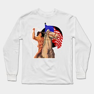 Cowboy lassoing cattle at American rodeo Long Sleeve T-Shirt